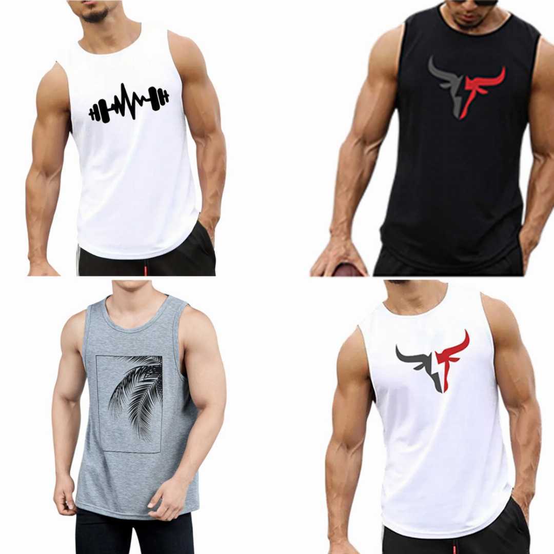Men's,Summer,Cotton,Sleeveless,Tank,Top,4,Pcs,Combo