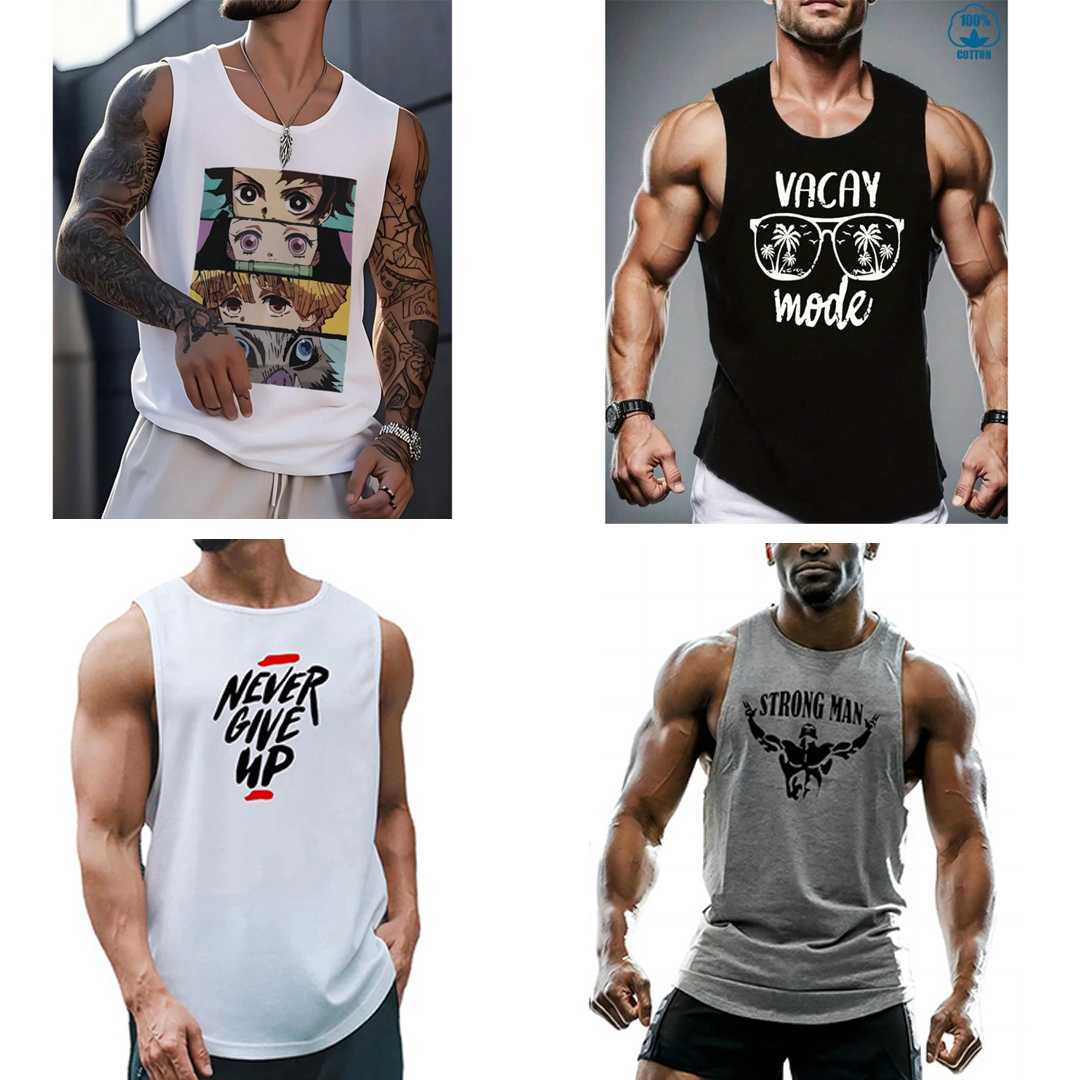 Men's,Summer,Cotton,Sleeveless,Tank,Top,4,Pcs,Combo